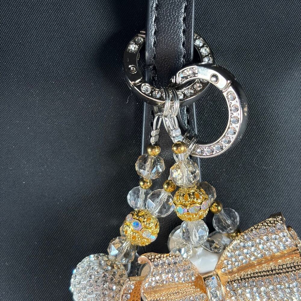 Beaded Bag Charm Gold Crystal Bow Rhinestone Drip Y2K Coquette Luxe Kawaii Spark - Picture 6 of 12